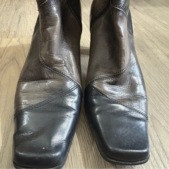 Liz Claiborne Flex Kildare Brown Black Patchwork Leather Ankle Boots Women Sz 8M - Picture 4 of 10